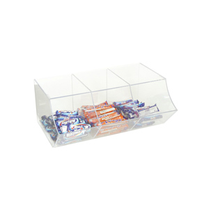 Candy acrylic box, three compartments acrylic sweet dispenser