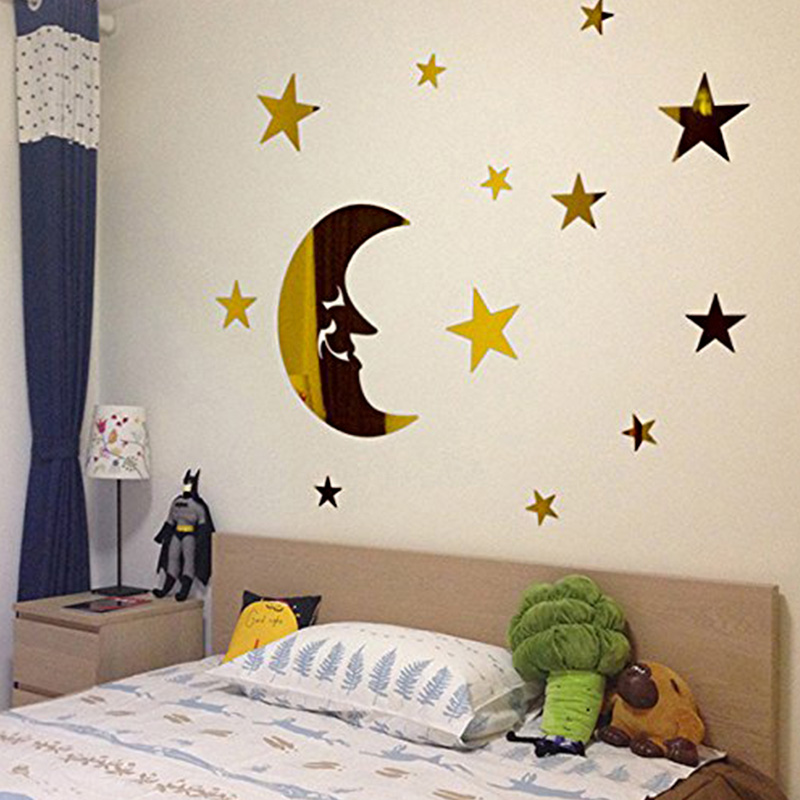 Moon and star acrylic stickers, gold acrylic wall sticker