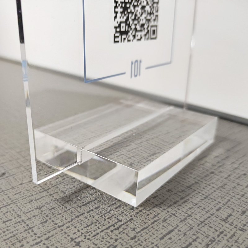 Countertop acrylic QR scan sign holder, perspex scan sign with block base
