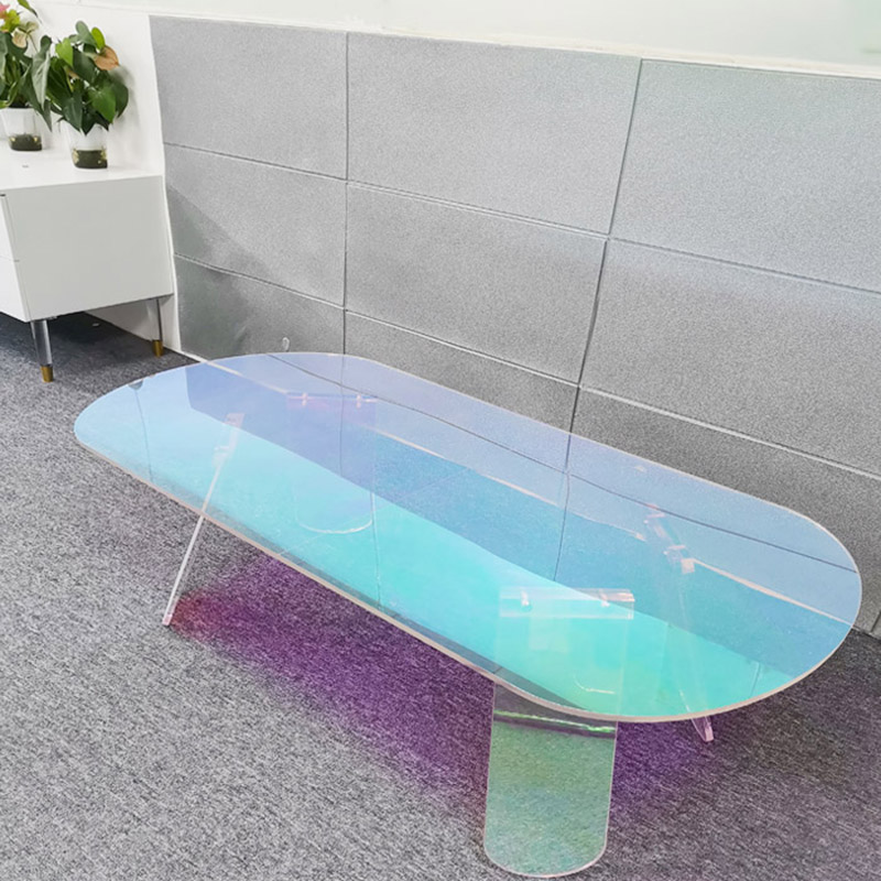 Modern iridescent acrylic coffee table, charming lucite endtable