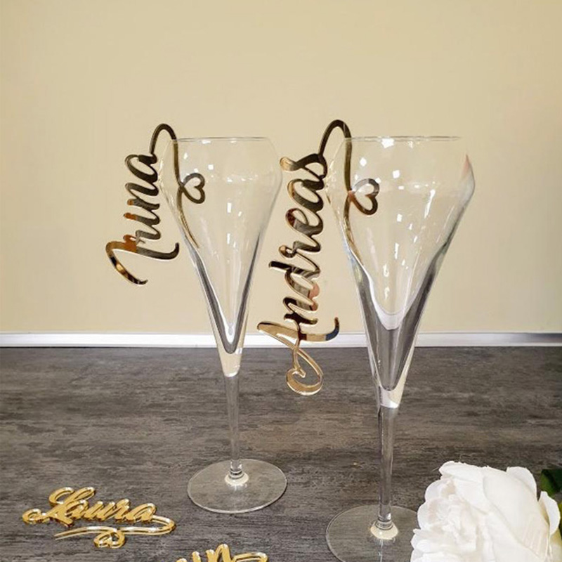 Gold acrylic wine charm, letters acrylic wine glass charms