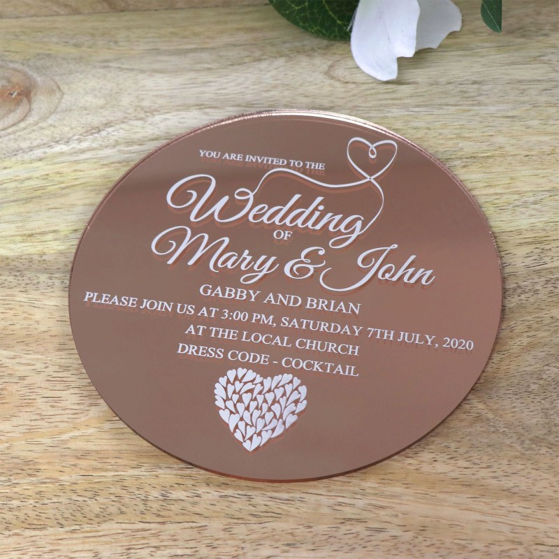 Rose gold acrylic invitation, round acrylic wedding invitations