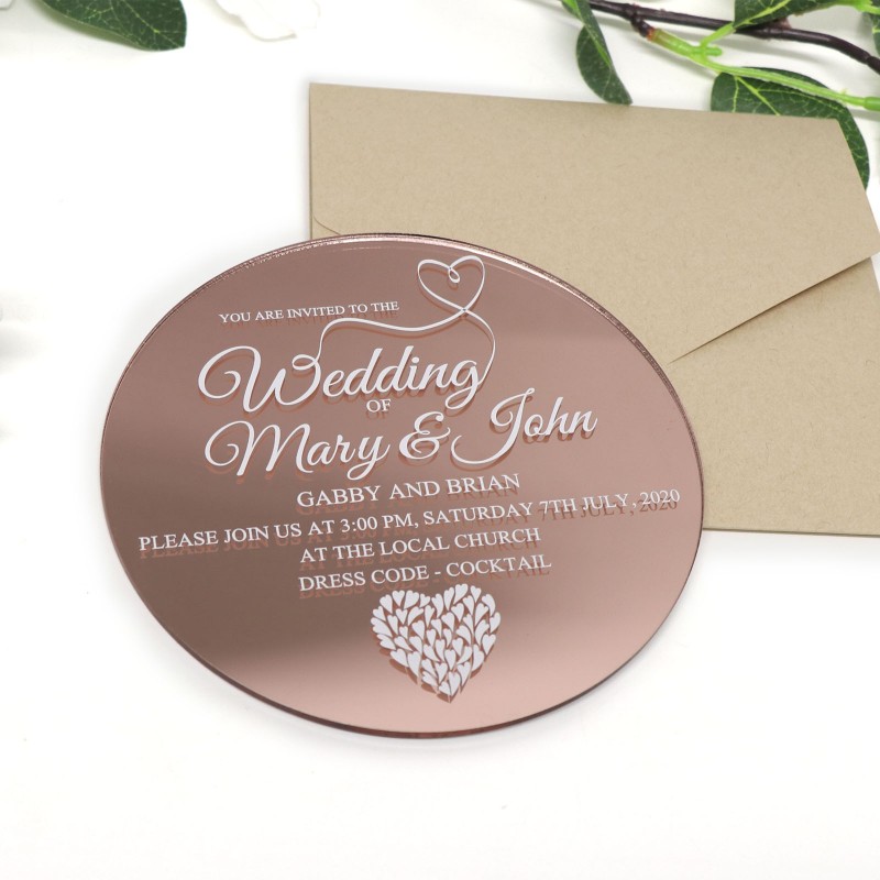 Rose gold acrylic invitation, round acrylic wedding invitations