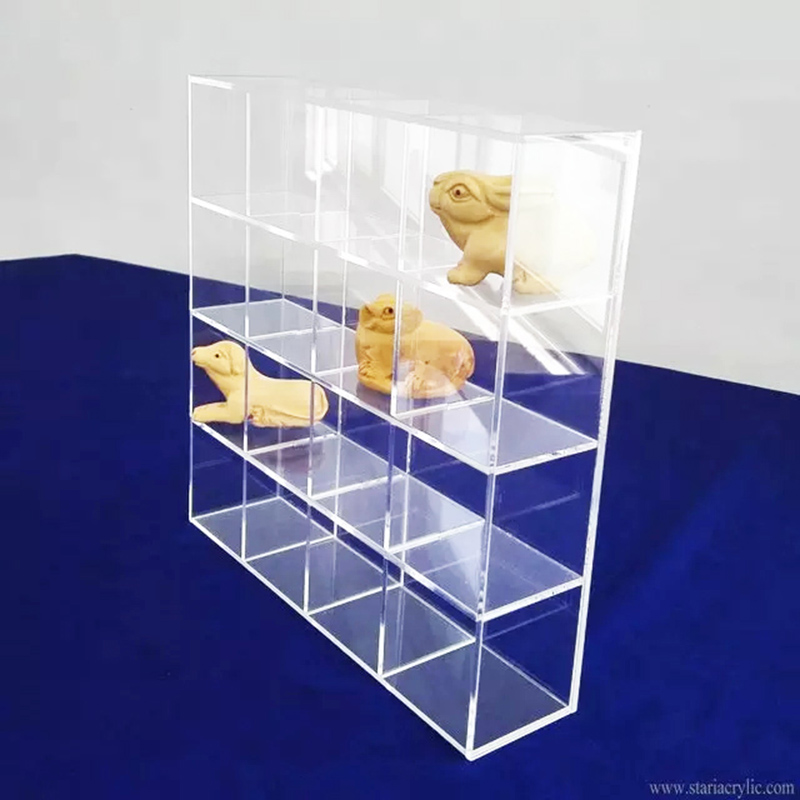 16 compartments acrylic figure display, lucite collectible shelf factory