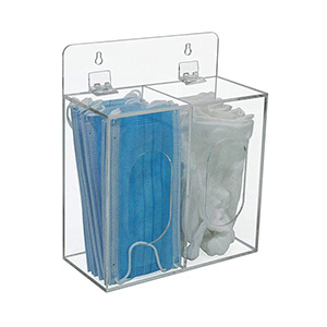 2 compartment acrylic gloves dispenser, custom wallmount lucite gloves box