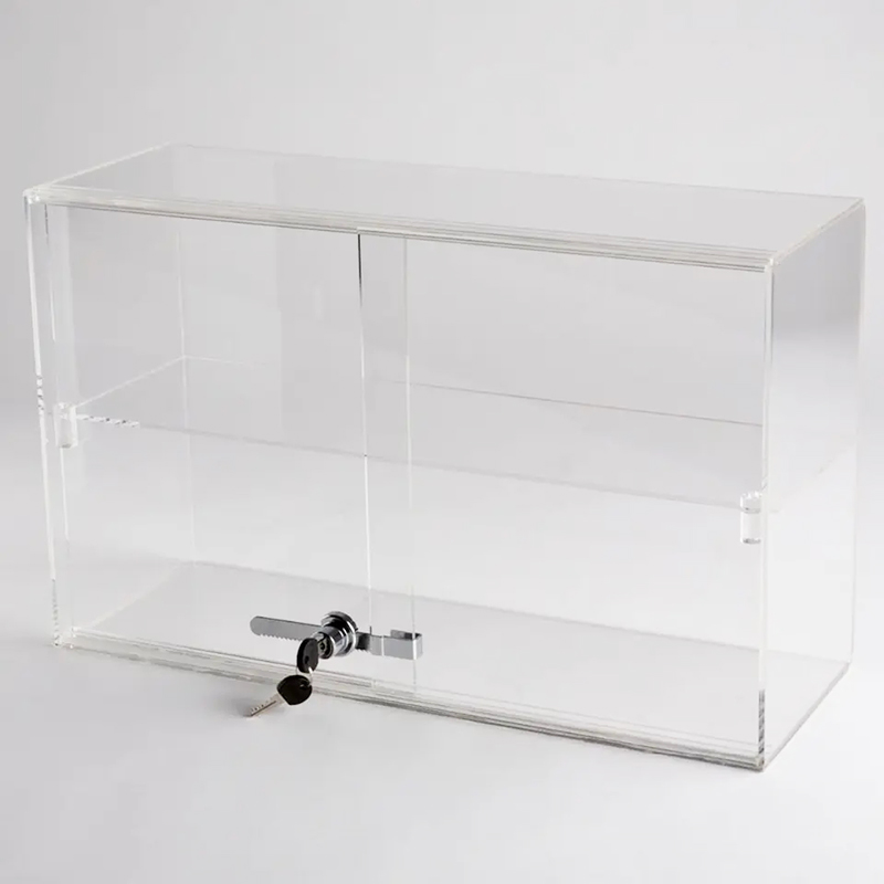 Clear acrylic cabinet with lock, sliding door acrylic storage cabinet