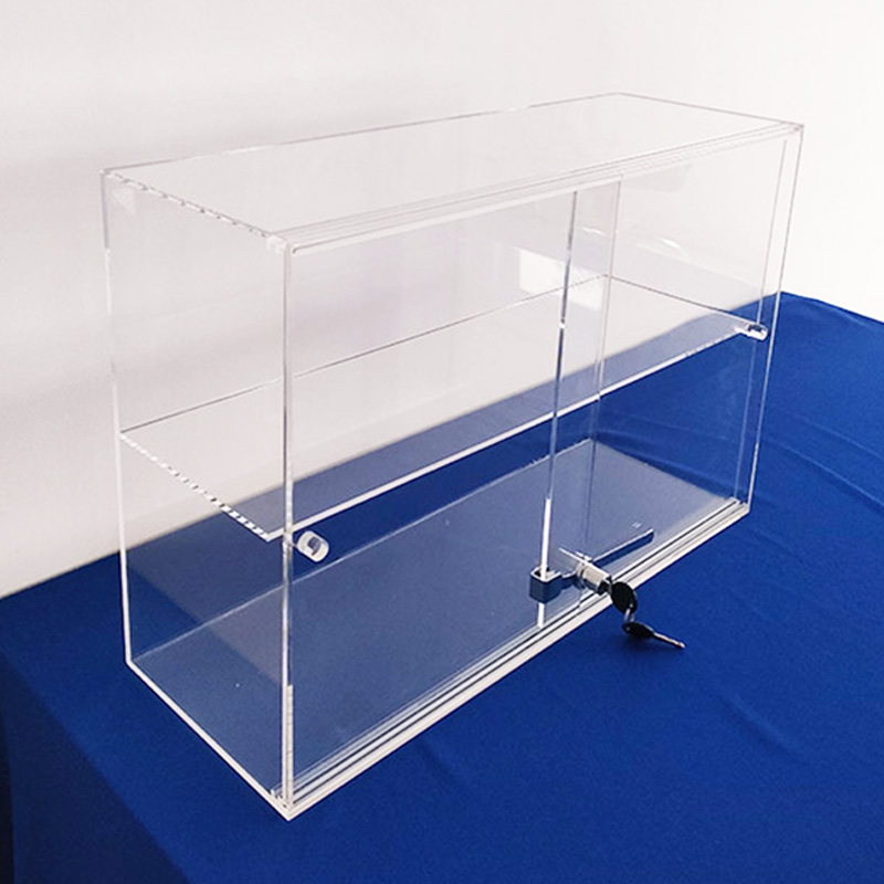 Clear acrylic cabinet with lock, sliding door acrylic storage cabinet