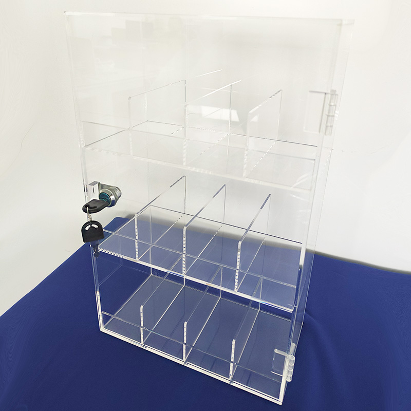 Clear acrylic shelf with lock, wholesale lucite cabinet with lock