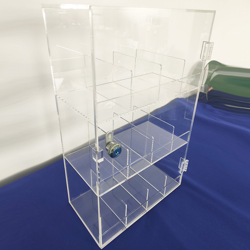 Clear acrylic shelf with lock, wholesale lucite cabinet with lock