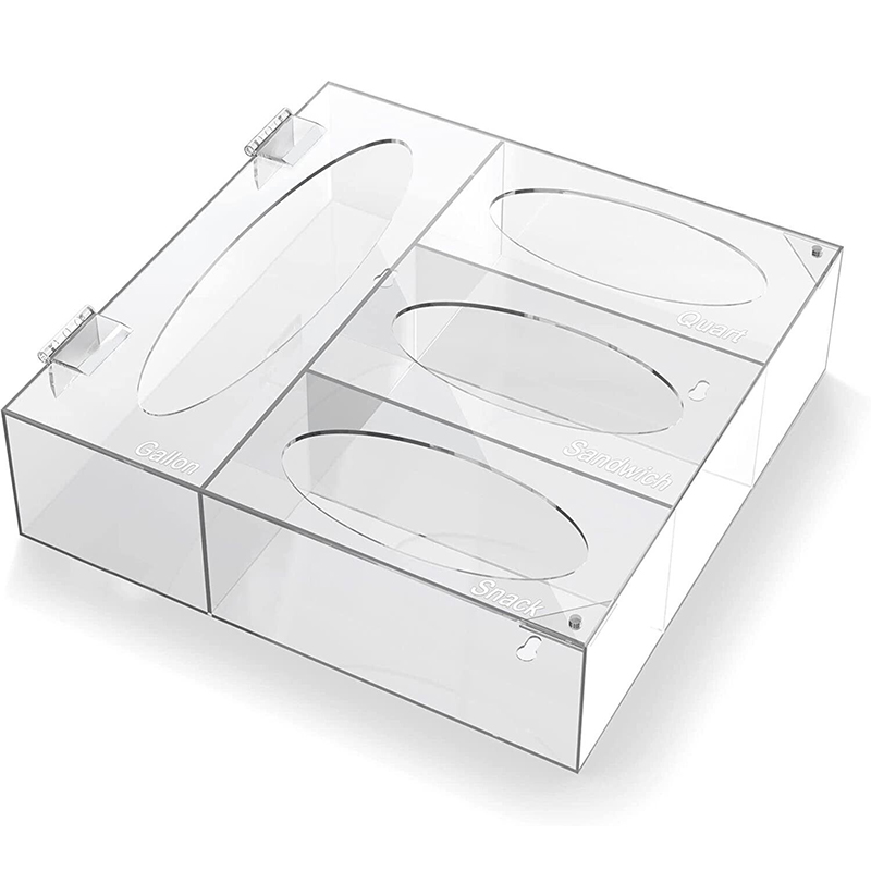 Clear acrylic ziplock bag dispenser, wholesale acrylic food bag box