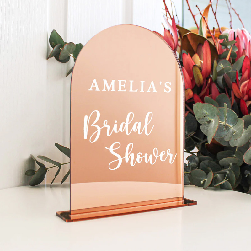 Rose gold acrylic sign holder, acrylic arch sign supplier