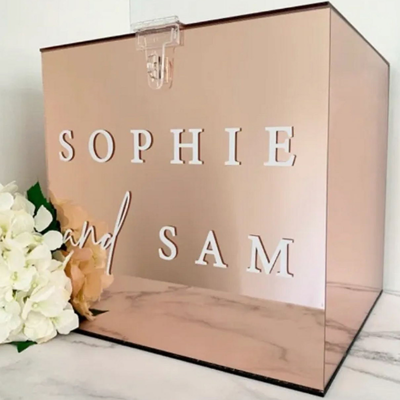 Rose gold acrylic card box with slot, wholesale perspex card box