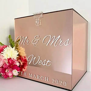 rose gold acrylic card box with slot, wholesale perspex card box