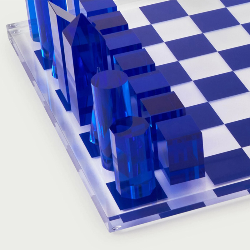 Blue acrylic chess board factory, perspex chess set supplier