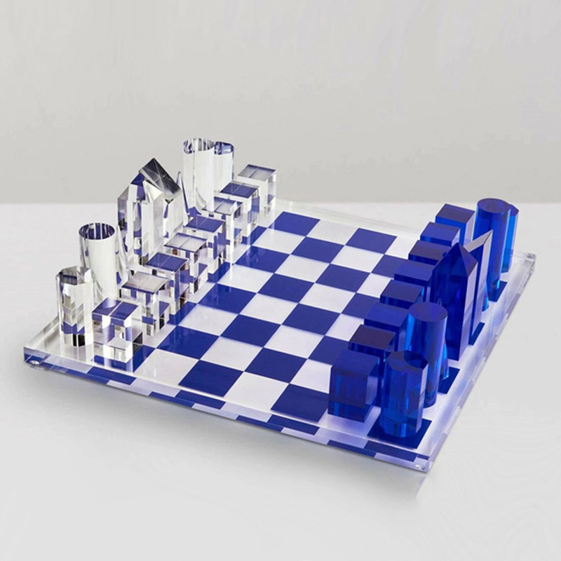 Blue acrylic chess board factory, perspex chess set supplier