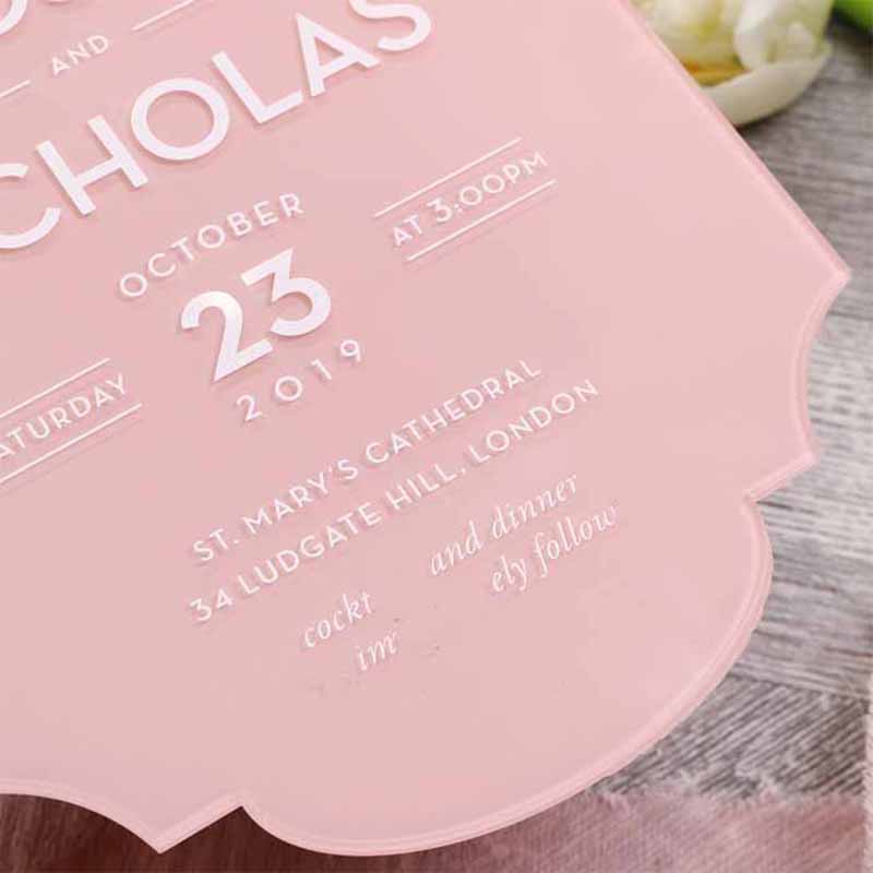 Acrylic wedding invitation supplier, pink perspex wedding invitation card