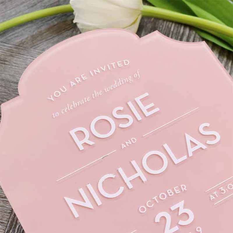 Acrylic wedding invitation supplier, pink perspex wedding invitation card