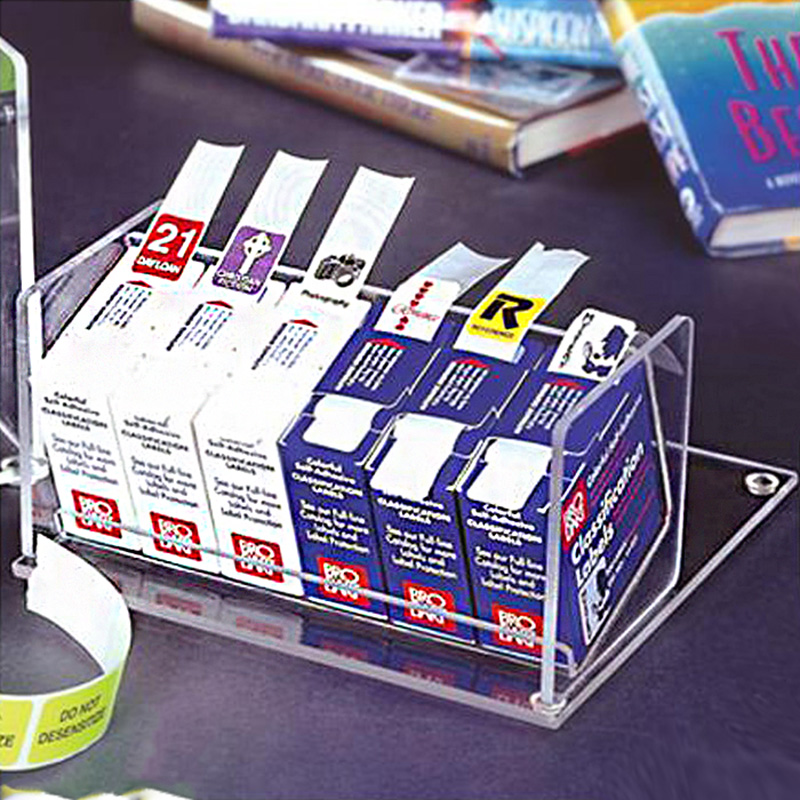 Clear acrylic label dispenser, supply lucite label box