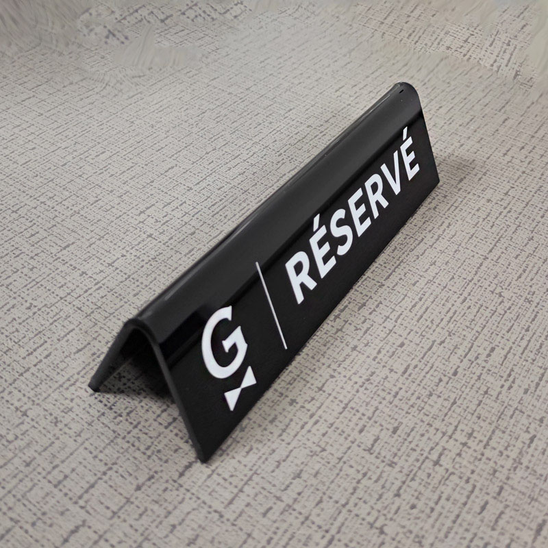 Tabletop acrylic reserved sign, black lucite reserved table sign