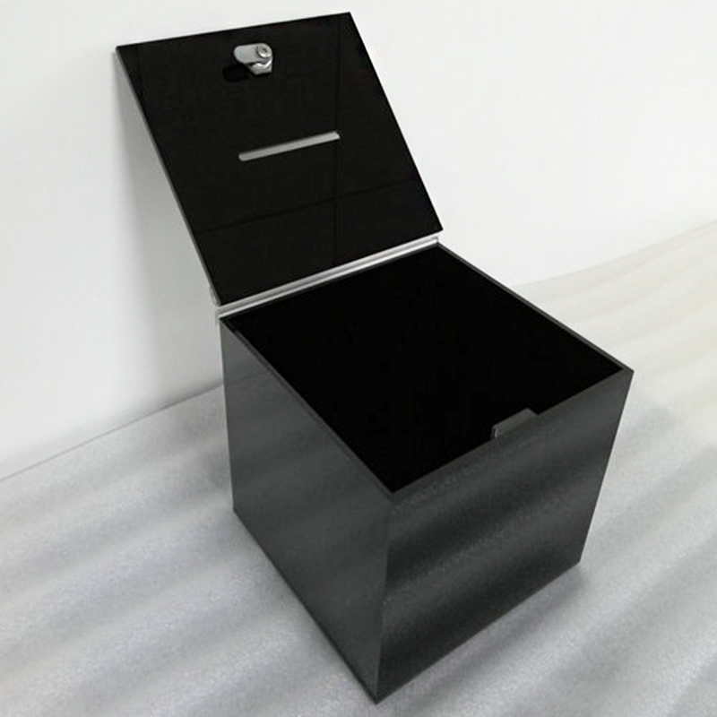 Black acrylic donation box, perspex donation case factory