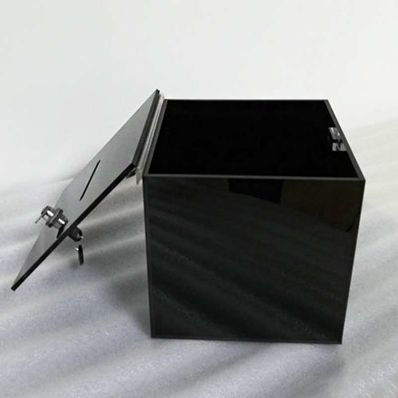 Black acrylic donation box, perspex donation case factory