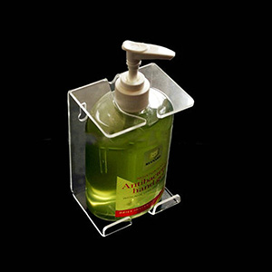 custom acrylic sanitizer bottle rack, lucite shampoo bottle holder
