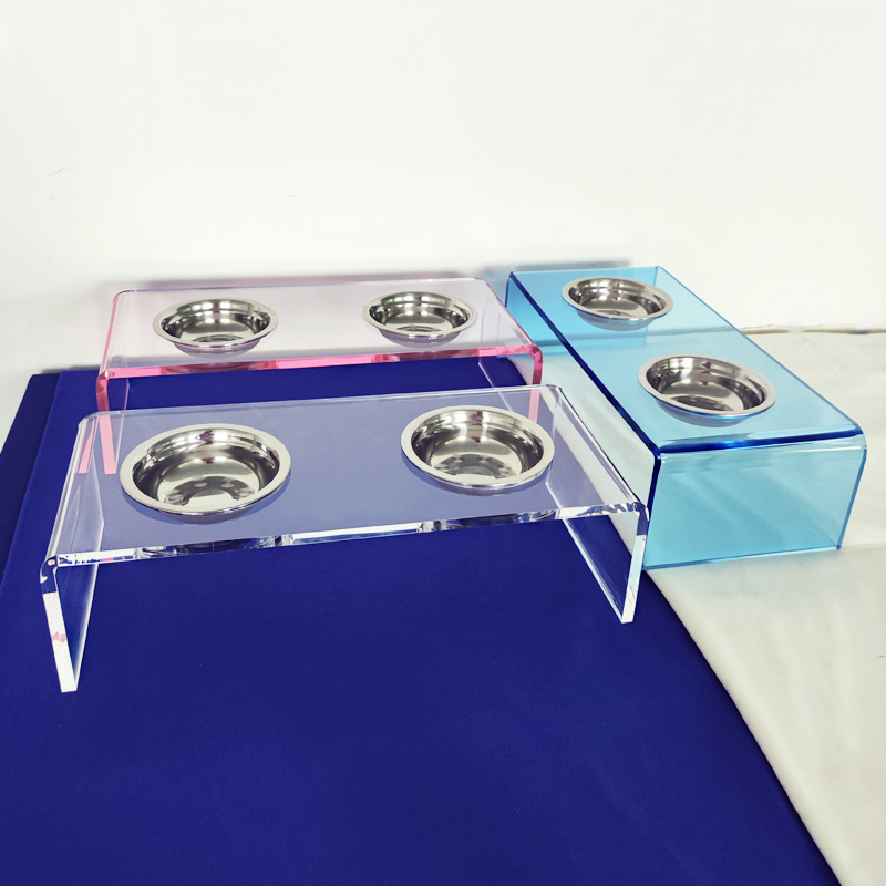 Acrylic pet bowl stand supplier, custom perspex pet feeder