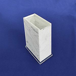 Marble acrylic coin box, perspex donation box supplier