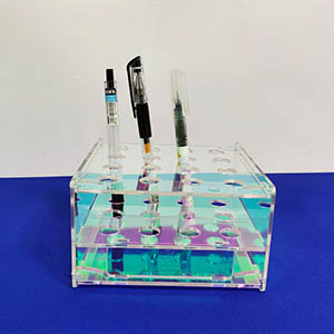 Iridescent acrylic pen holder wholesale, assemble perspex pen stand manufacturer