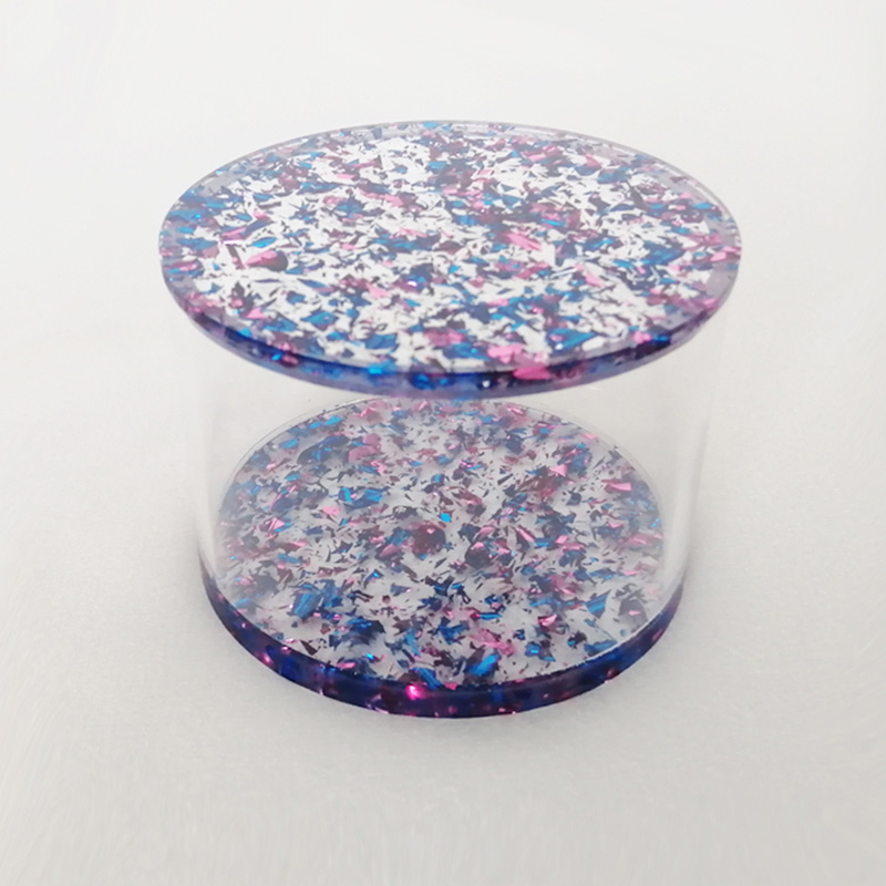 Acrylic favor box manufacturer, round glitter lucite favor box factory