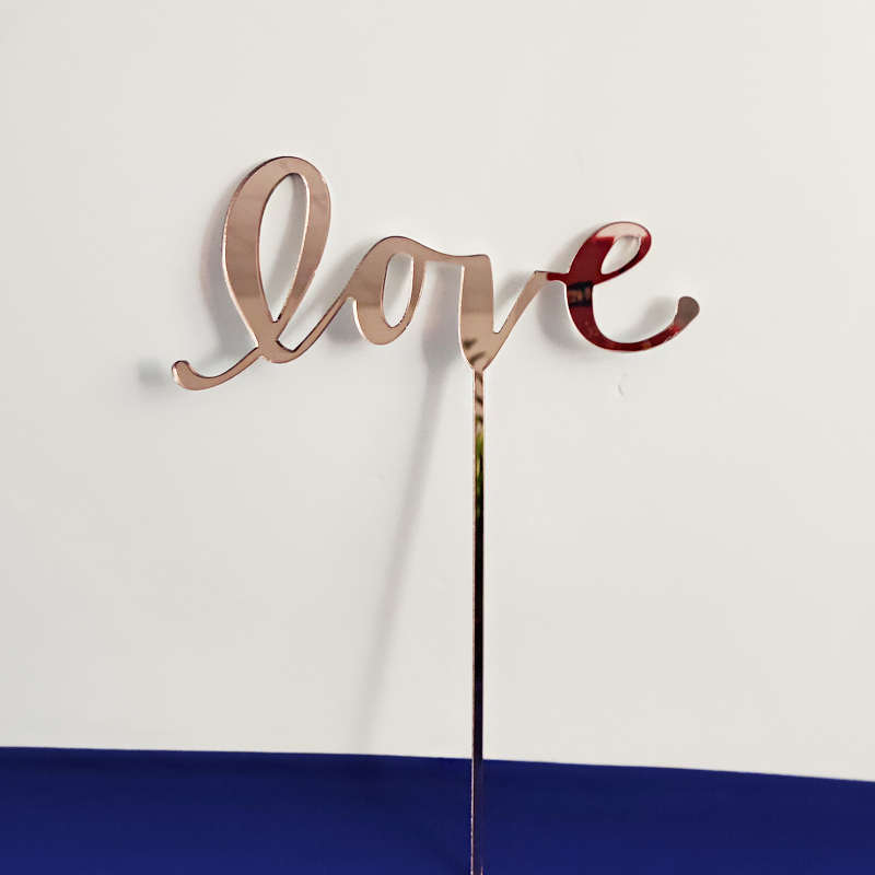 Acrylic love cake topper wholesaler, mirrored perspex cake topper