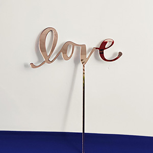 Acrylic love cake topper wholesaler, mirrored perspex cake topper