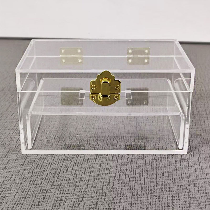 Gold buckle acrylic ring box factory, supply lucite ring display