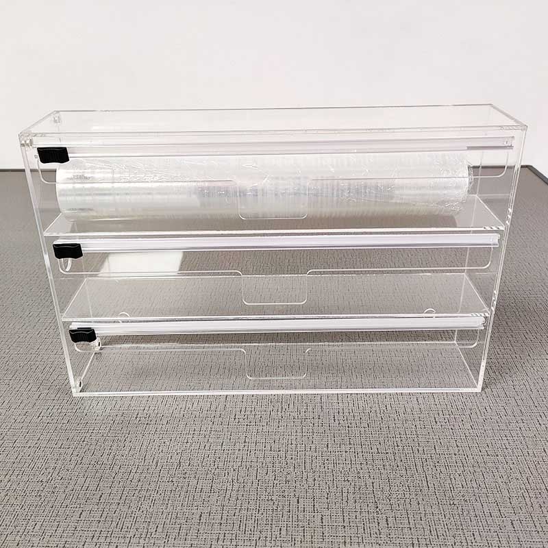 Custom acrylic food wrap dispenser with cutter, wholesale lucite wrap dispenser