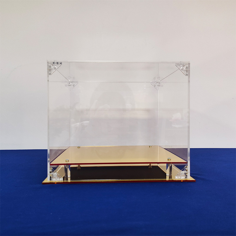 Lucite display box with mirror base risers, mirror acrylic display case 