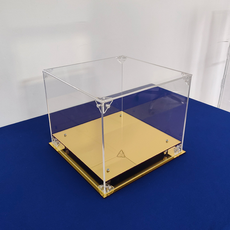 Lucite display box with mirror base risers, mirror acrylic display case 